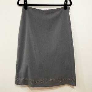 EUC Vintage Gap Embroidered Midi Skirt Gray Pink 10, Medium